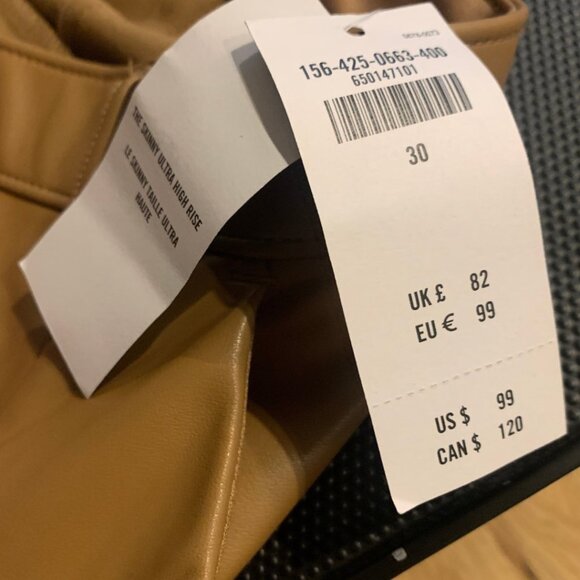 ABERCROMBIE Brown Vegan Leather Split Hem Skinny High Rise Pants Women’s Size 10 - Picture 6 of 9